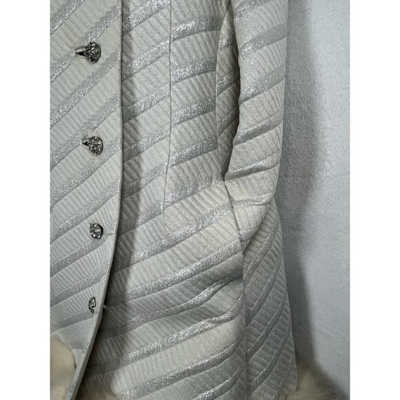 VINTAGE 60's 70's Penny Lane White Silver Brocade Coat Jacket Faux Fur Hem Sz 10 - Picture 11 of 16